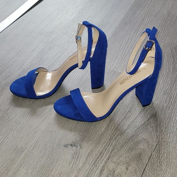 Dream Pairs Royal Blue Suede Hi Chunk High Heel Sandals Women's Size 8 - Picture 2 of 5